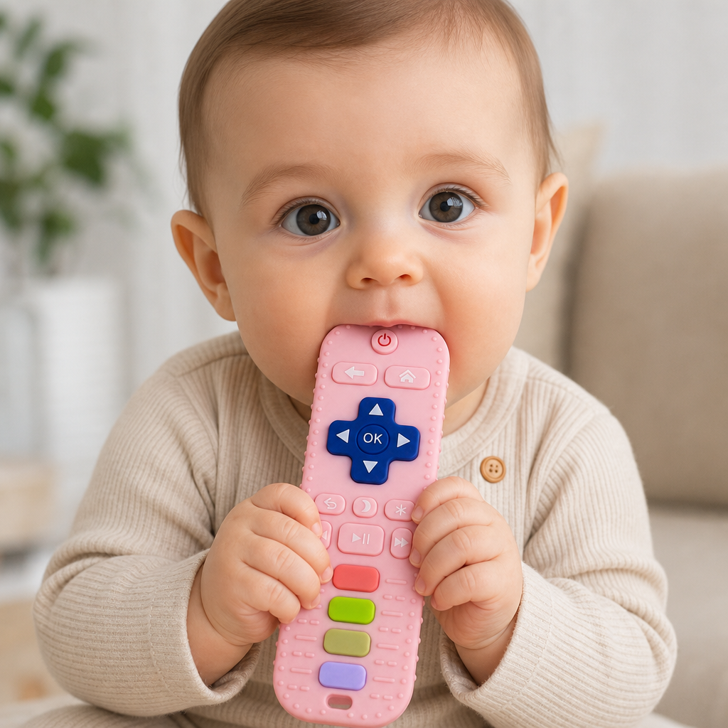 Silicone Remote Control Baby Teether – BPA-Free Sensory Chew Toy