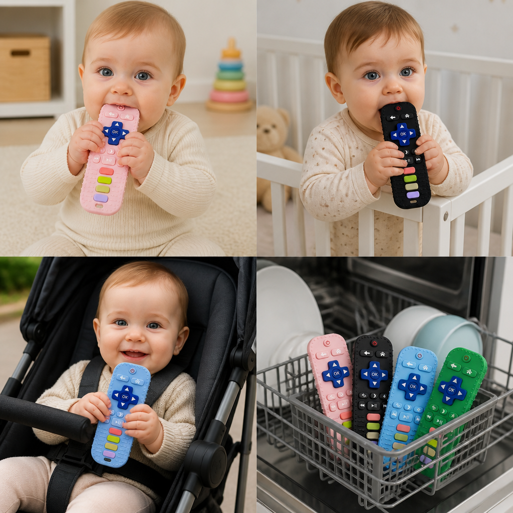 Silicone Remote Control Baby Teether – BPA-Free Sensory Chew Toy
