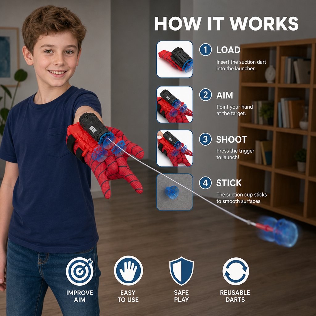 Superhero Web Launcher Glove Set – Wrist String Shooter with Suction Darts