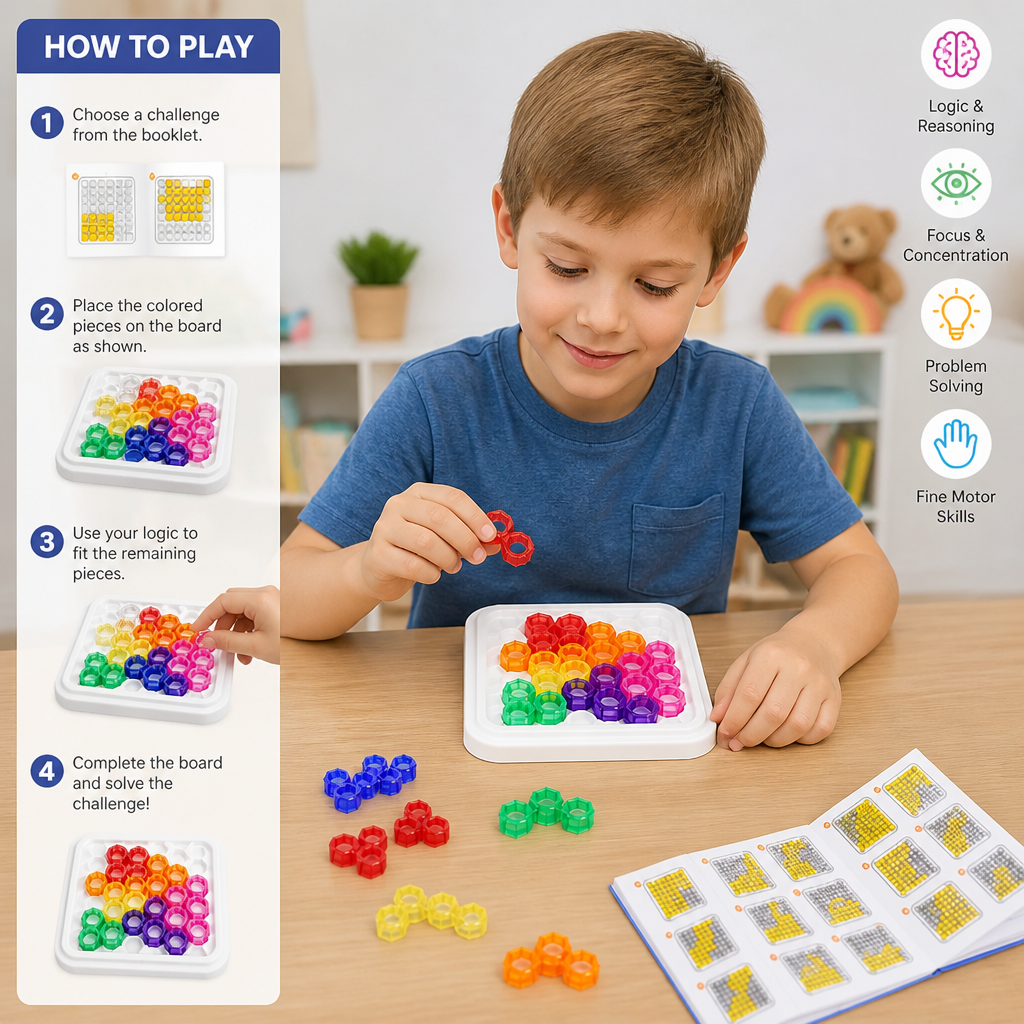 Rainbow Bead Puzzle Board – Logic & Problem-Solving Game