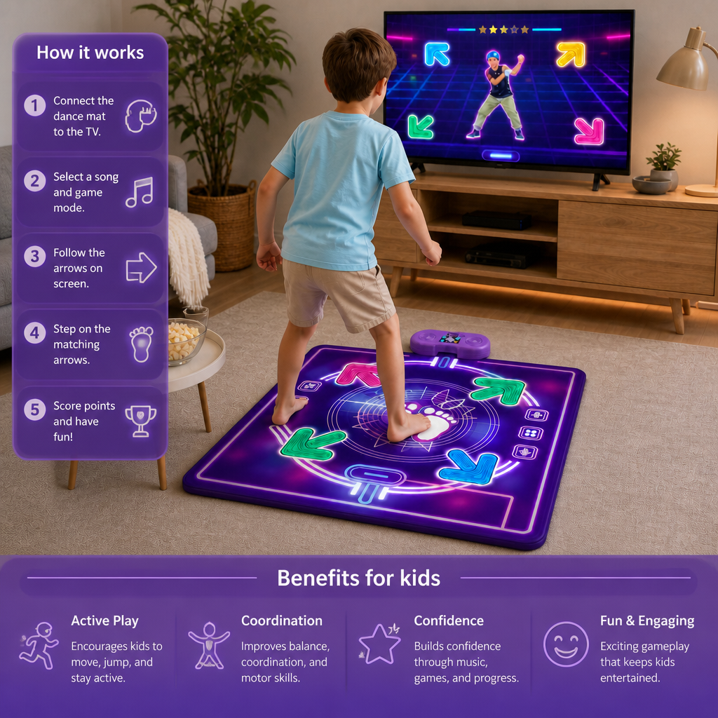Interactive Musical Dance Mat with LED Lights for Kids