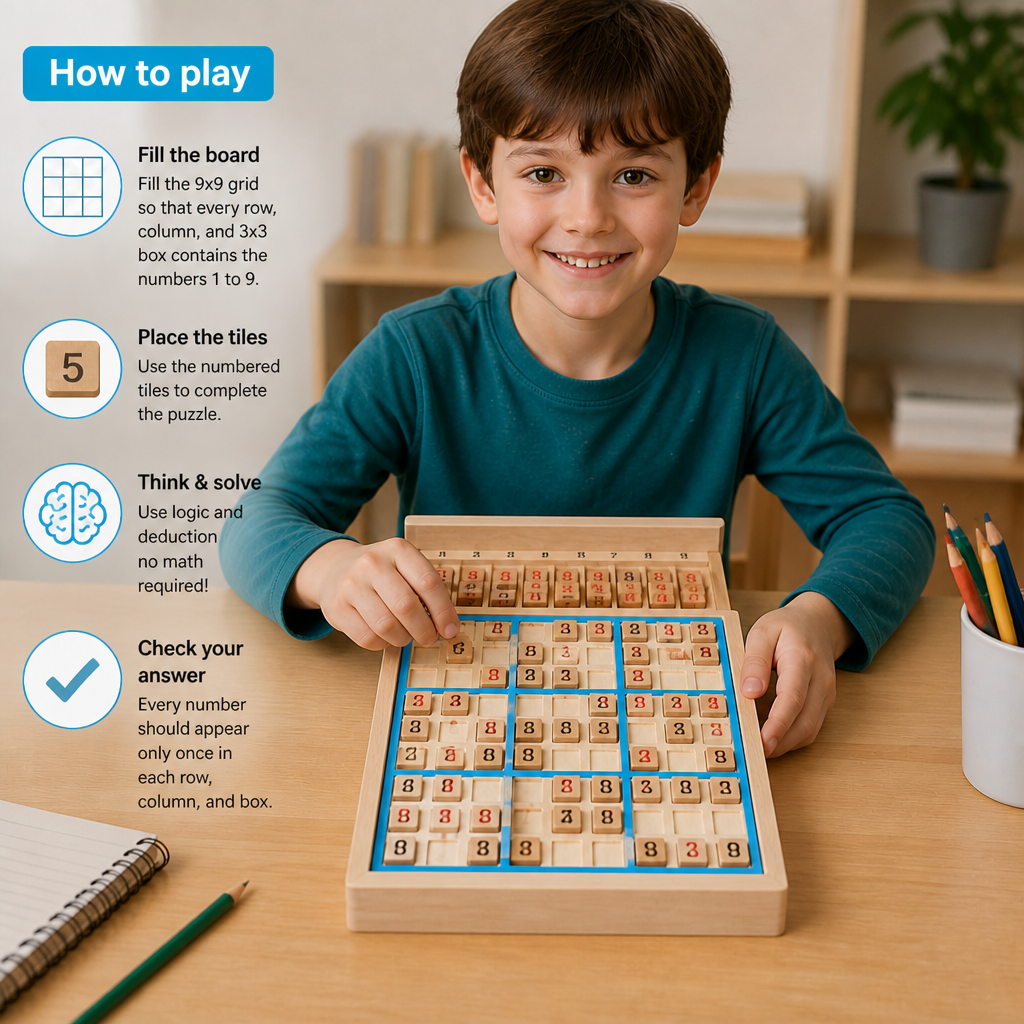 Wooden Sudoku Puzzle Board – Educational Logic & Math Game