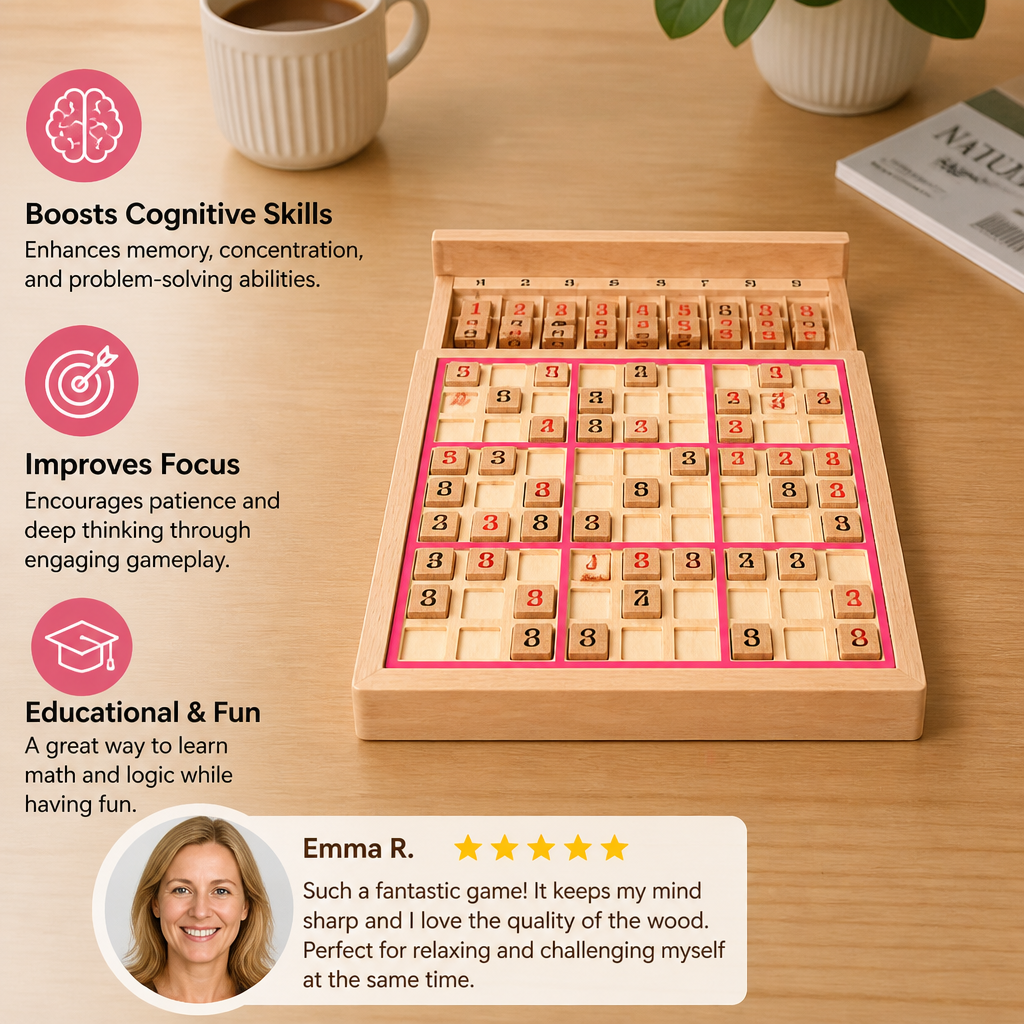 Wooden Sudoku Puzzle Board – Educational Logic & Math Game