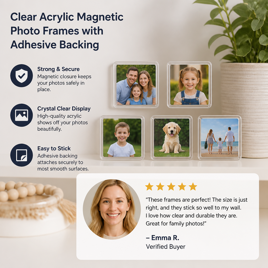 Clear Acrylic Magnetic Photo Frames with Adhesive Backing