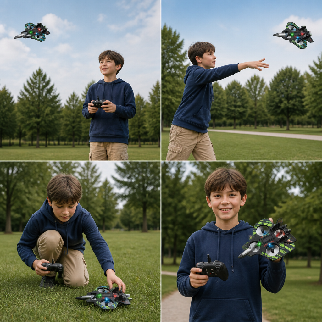 Durable Foam RC Fighter Jet Drone for Indoor & Outdoor Flying – 360° Flips & LED Lights