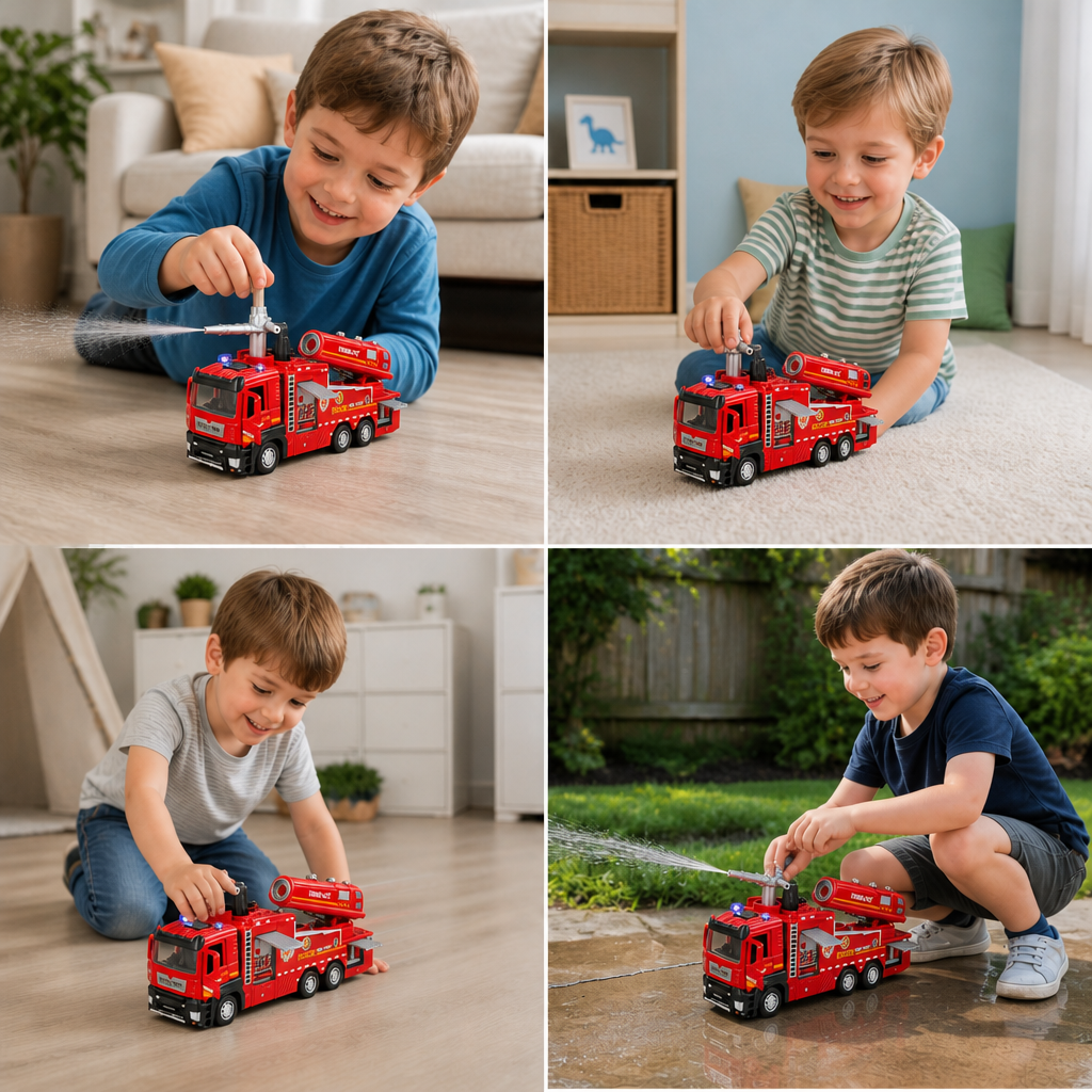 Pull-Back Fire Truck Toy with Water Spray, Lights & Sounds