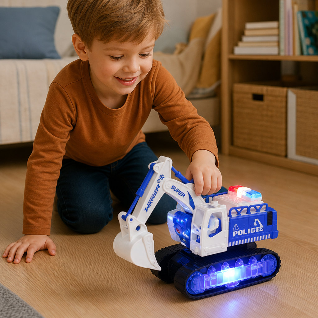 Electric Transforming Robot Excavator Toy with Lights & Sounds