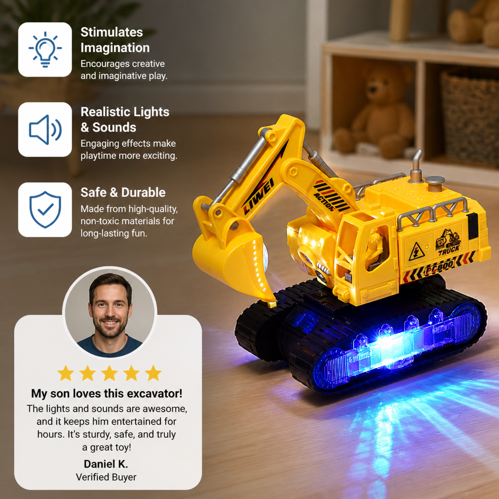 Electric Transforming Robot Excavator Toy with Lights & Sounds