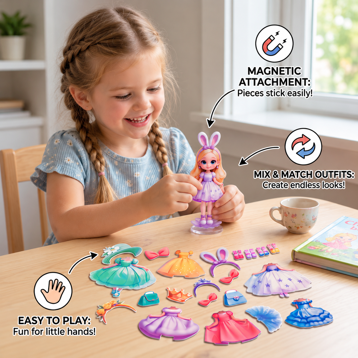 Magnetic Dress-Up Doll Set with Interchangeable Outfits