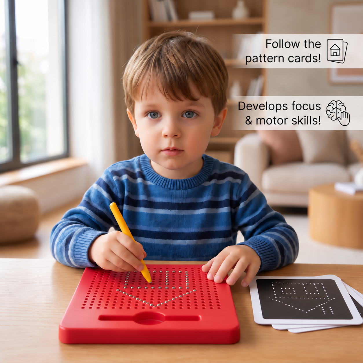 2-in-1 Magnetic Writing & Drawing Board with Snap-On Shape Tiles for Kids
