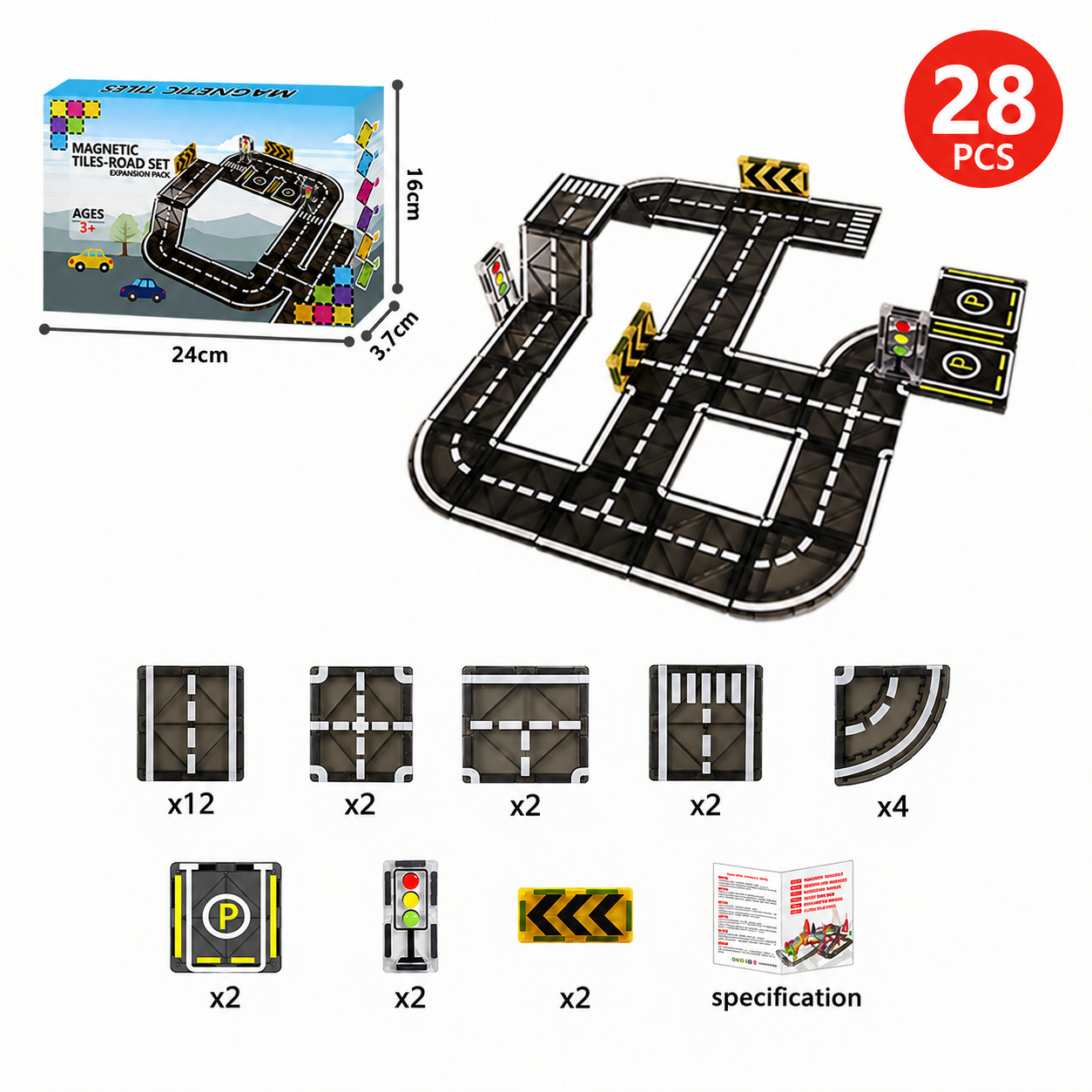 Magnetic Tiles & Building Blocks Set with Roads & Traffic Lights