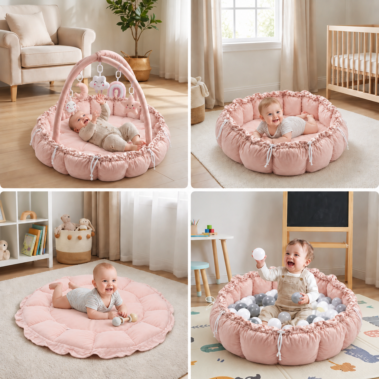 5-in-1 Plush Baby Play Gym, Activity Mat & Bed with Hanging Toys
