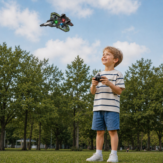 Durable Foam RC Fighter Jet Drone for Indoor & Outdoor Flying – 360° Flips & LED Lights