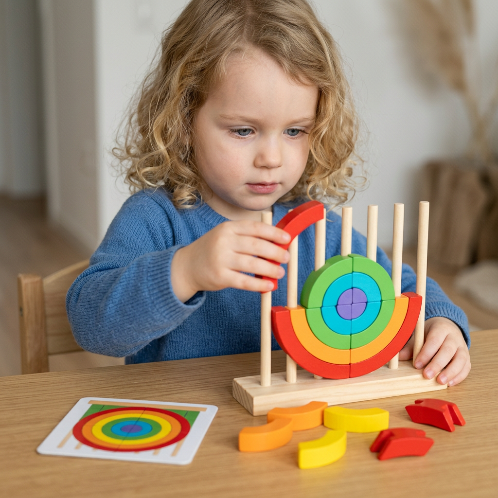 Montessori Wooden Rainbow Stacking & Matching Puzzle