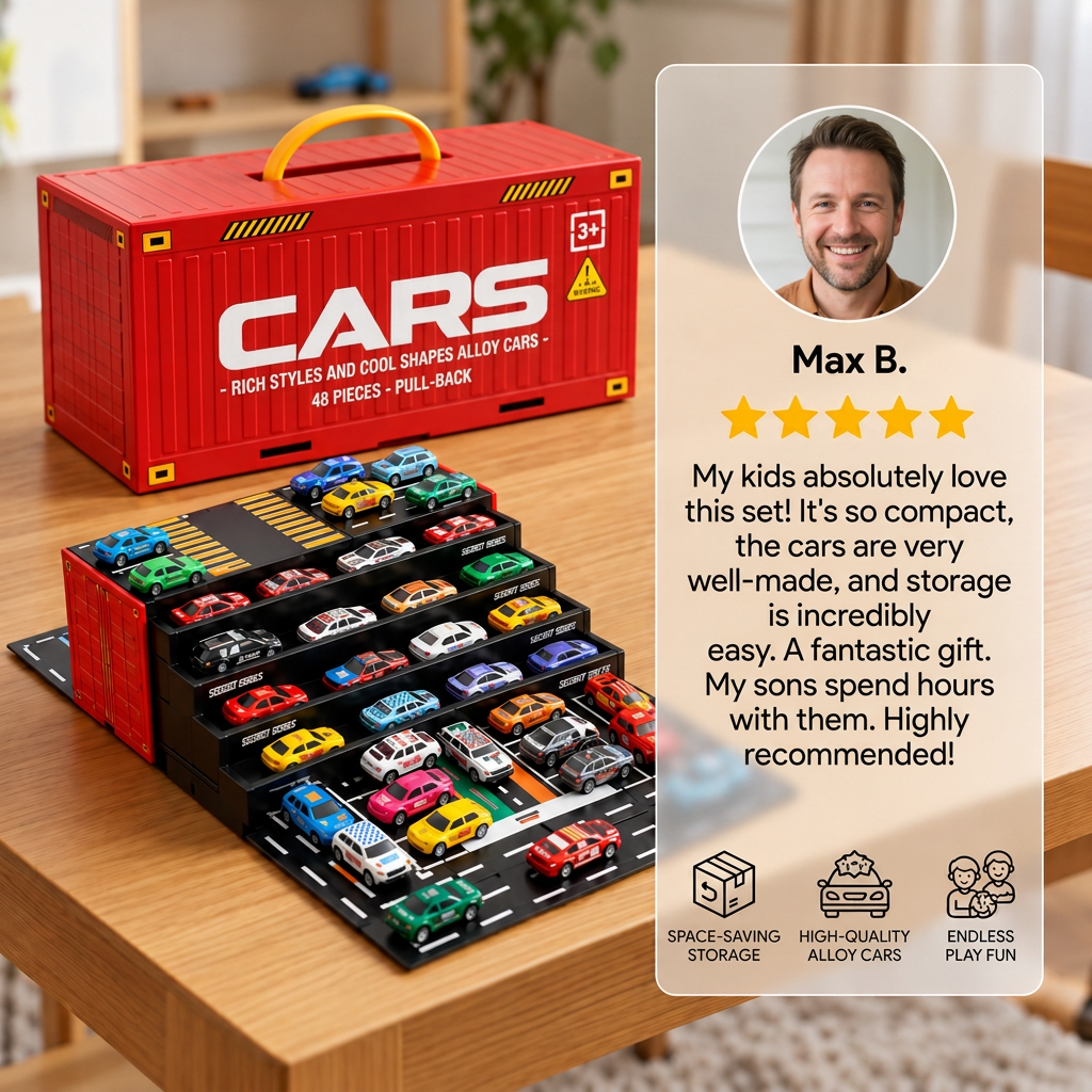 48-Piece Mini Die-Cast Pull-Back Car Set with Storage Container Box