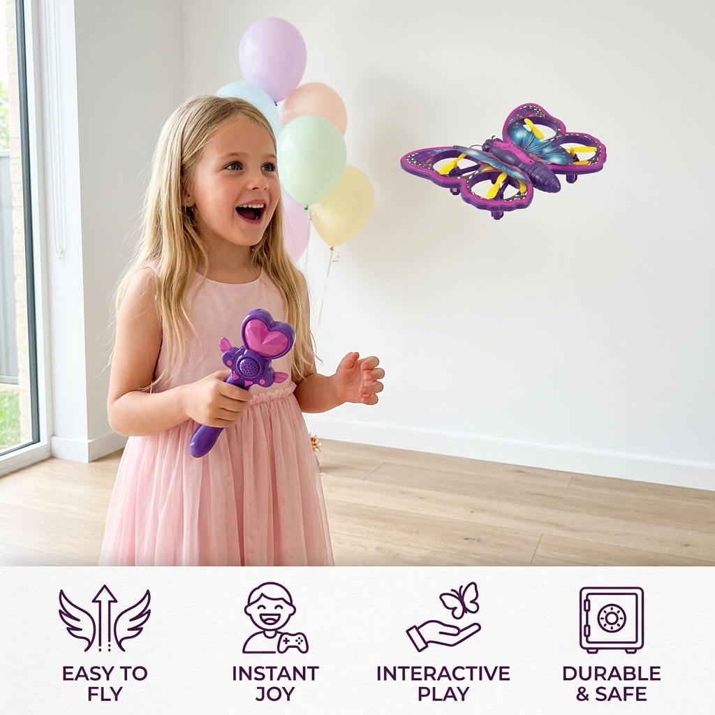 Magic Light-Up Butterfly Quadcopter Toy with Wand Control