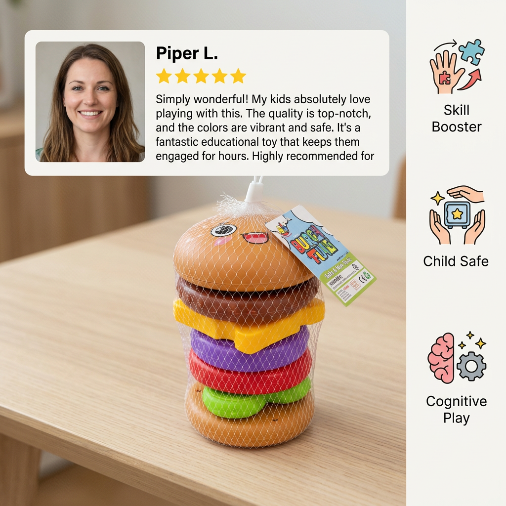 Interactive Rotating Burger Stacking Puzzle