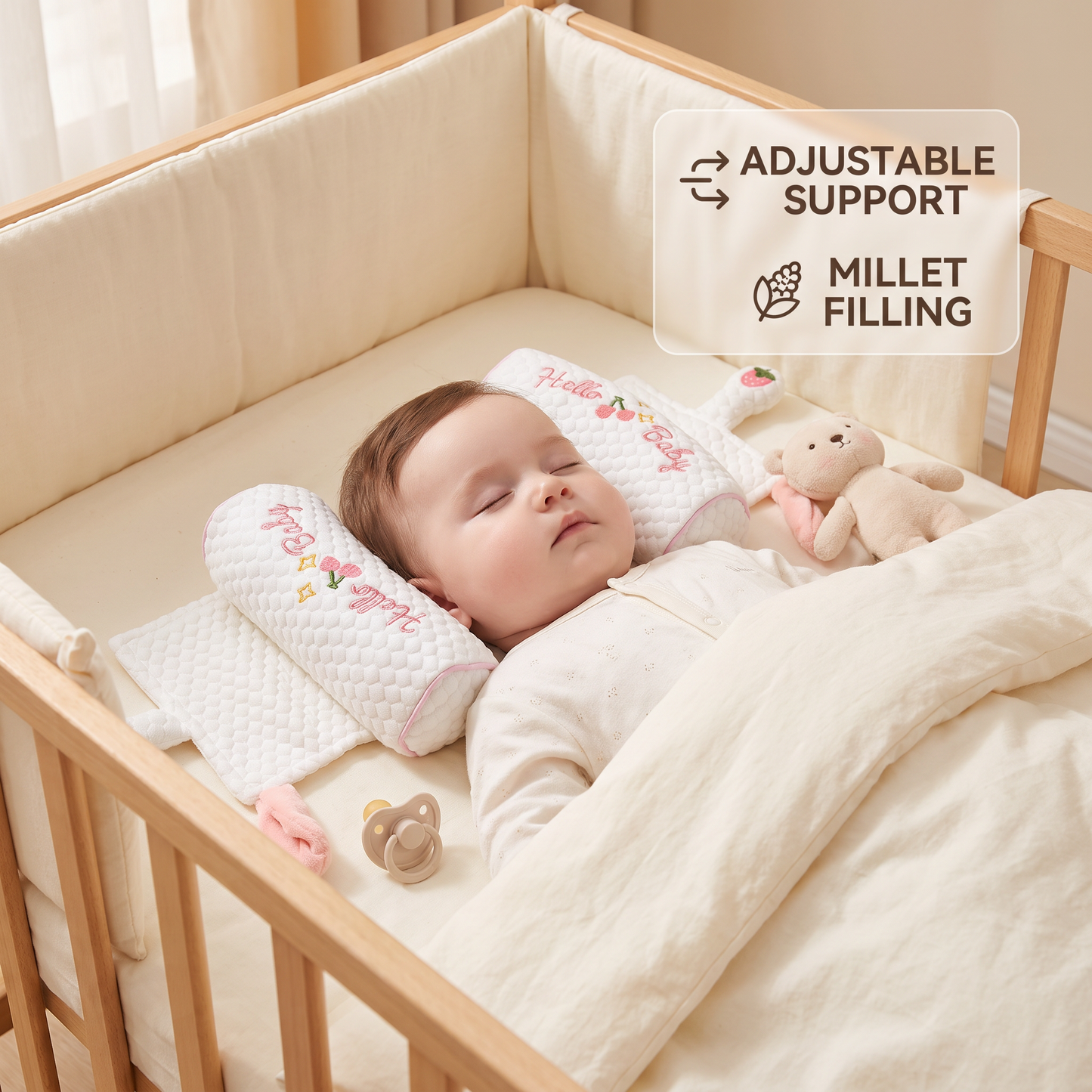 Adjustable Baby Head Shaping Pillow with Millet Filling
