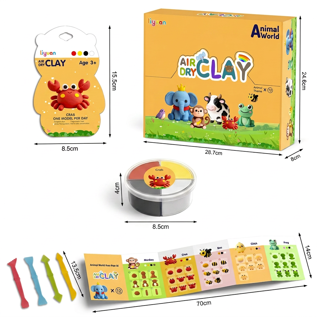 12-Piece Air Dry Clay Animal Craft Kit for Kids