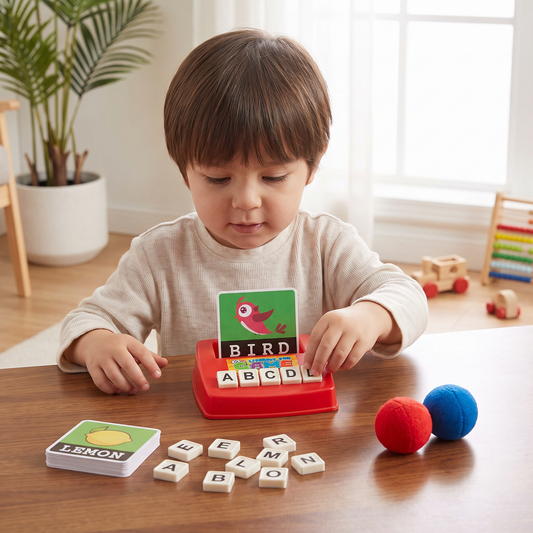 Interactive Spelling & Word Matching Game – Preschool Literacy Learning Toy with Picture Cards & Letter Tiles