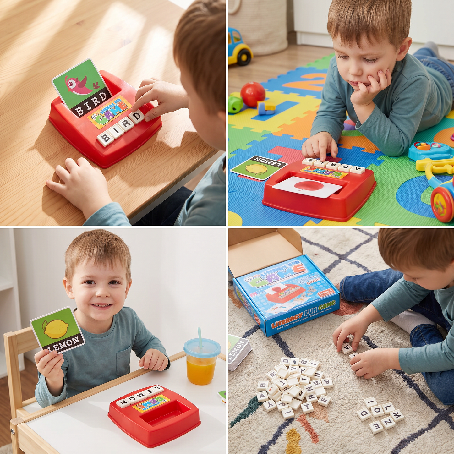 Interactive Spelling & Word Matching Game – Preschool Literacy Learning Toy with Picture Cards & Letter Tiles