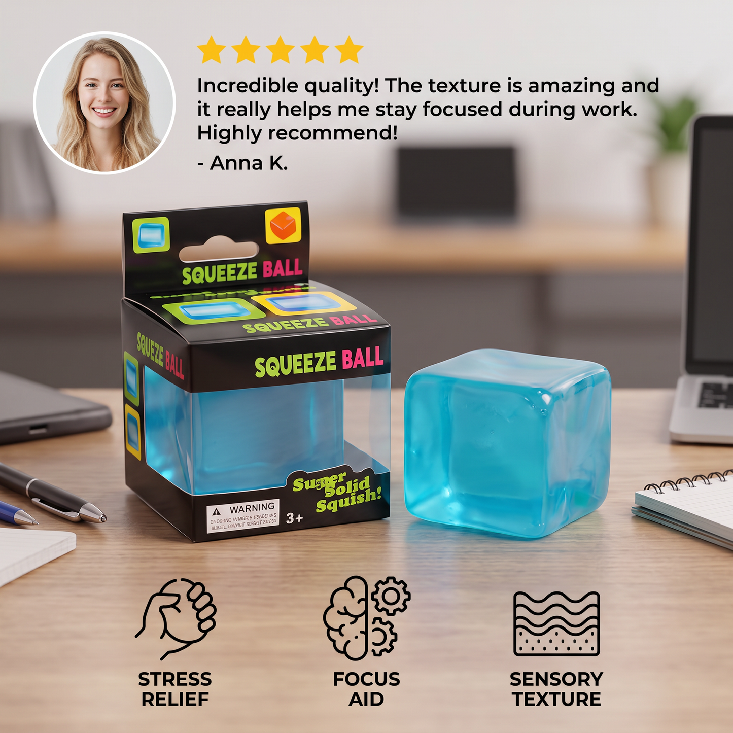 Cube Squishy Stress Ball – Soft Gel Sensory Fidget Toy