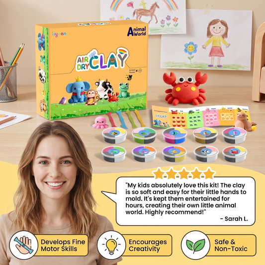 12-Piece Air Dry Clay Animal Craft Kit for Kids