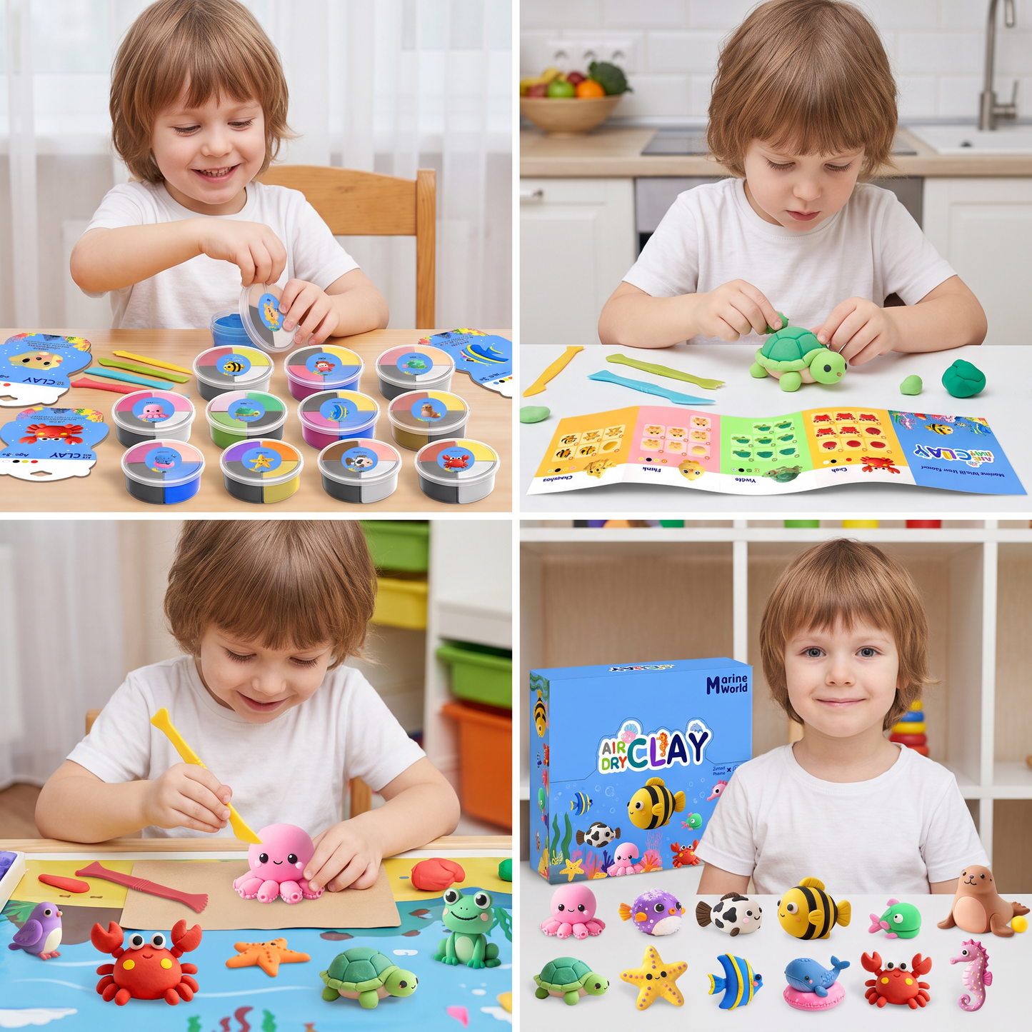 12-Piece Air Dry Clay Animal Craft Kit for Kids