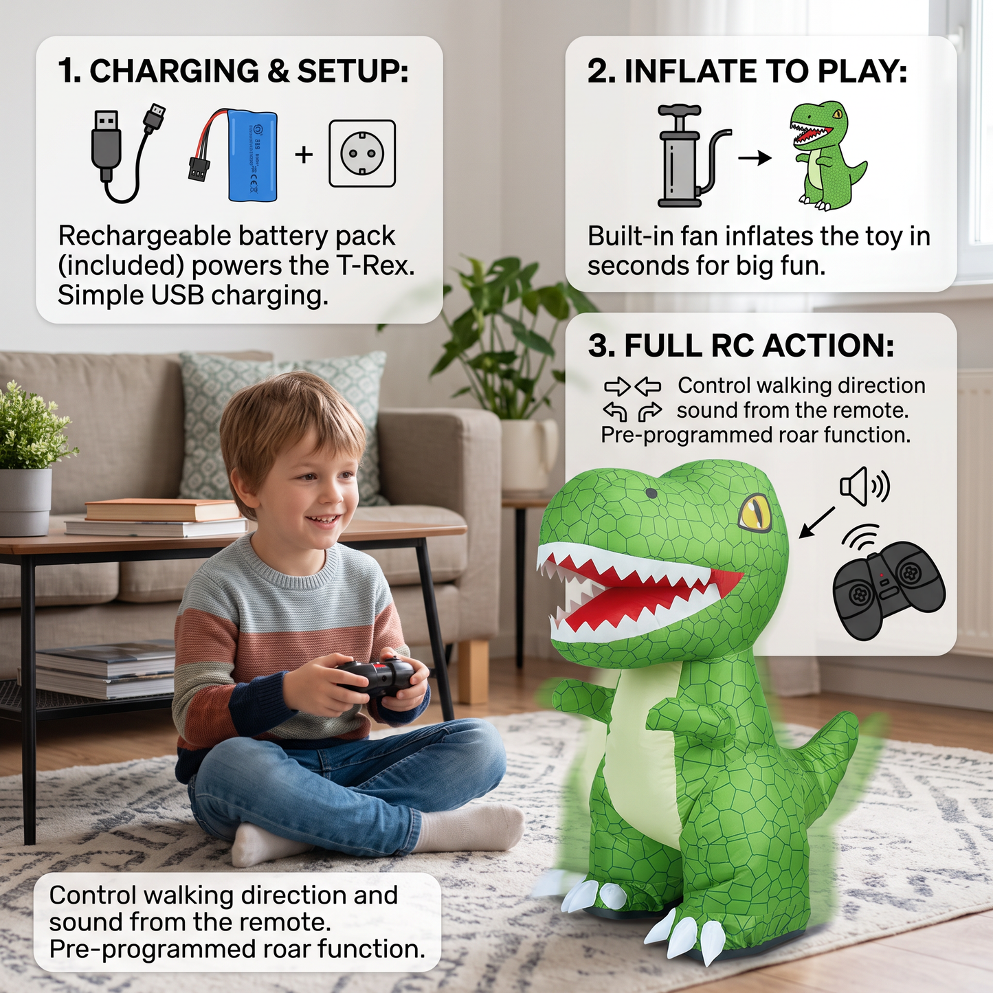Remote Control Inflatable T-Rex Dinosaur Toy