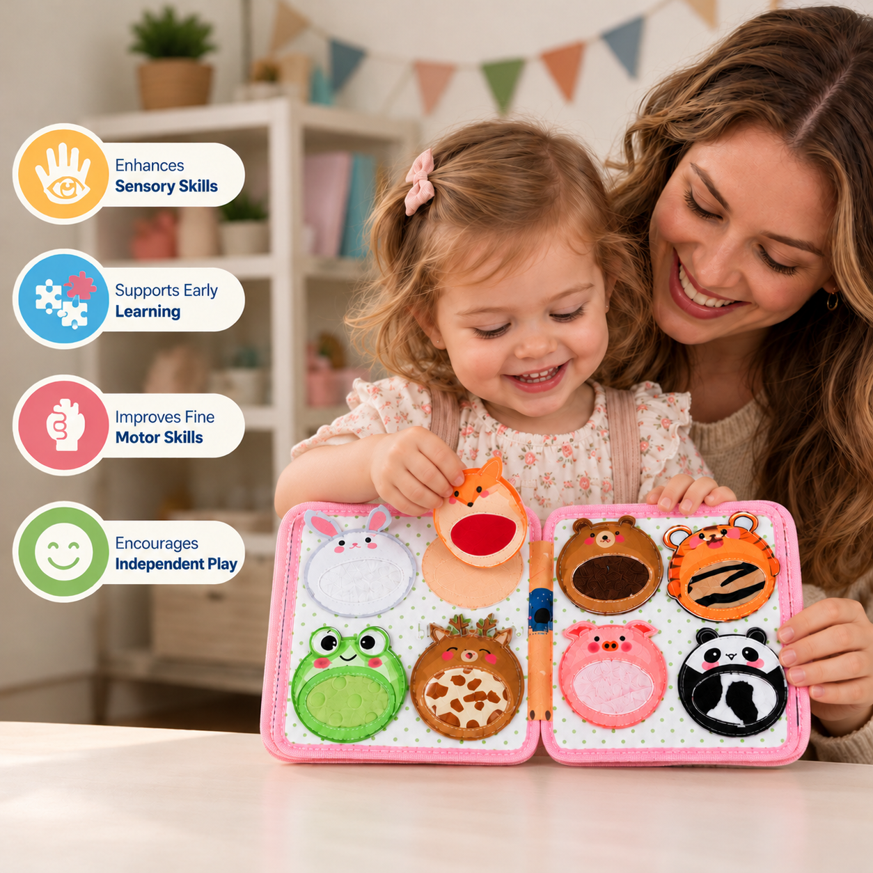 Montessori Touch & Feel Sensory Busy Book for Toddlers