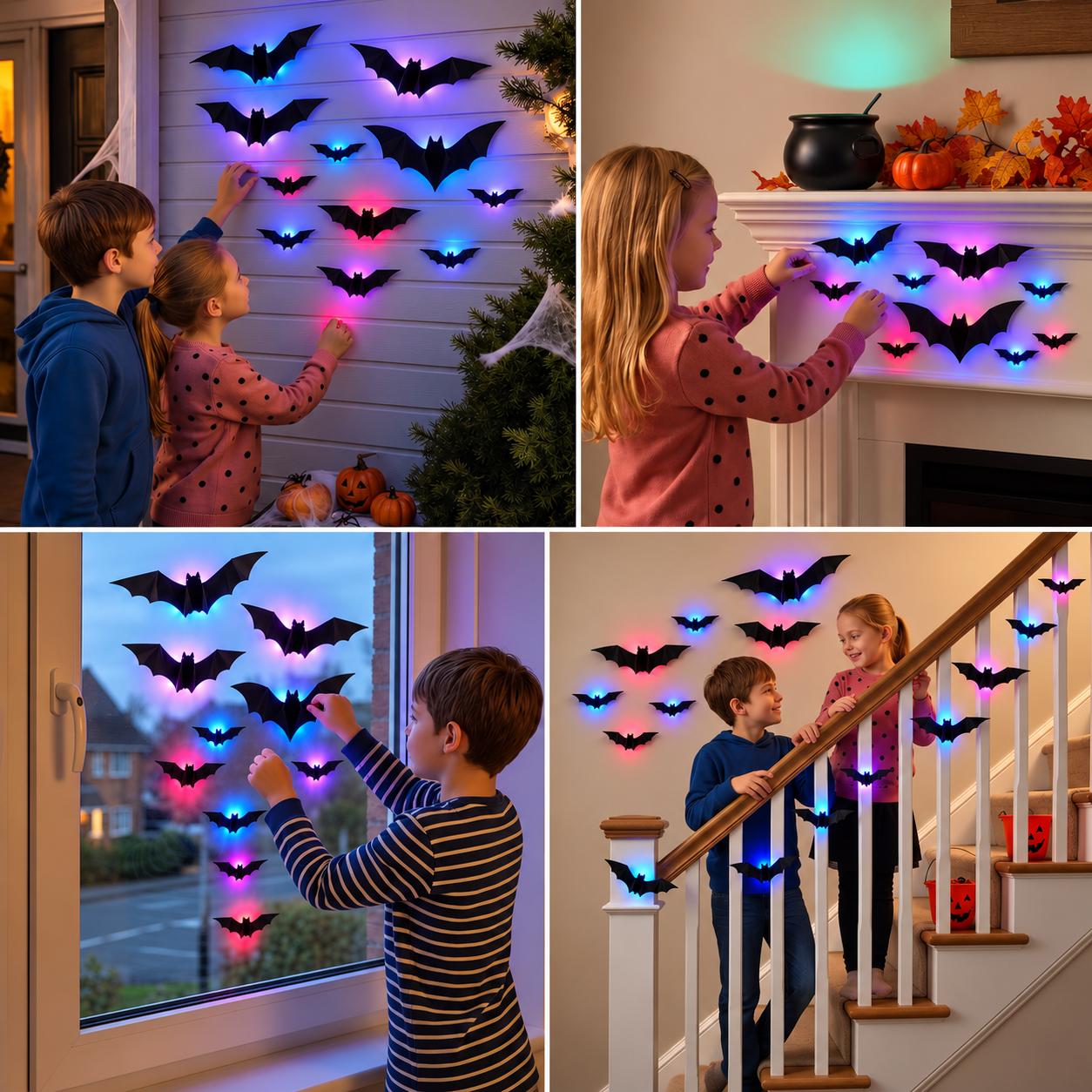3D LED Halloween Bat Wall Decoration with Color-Changing Lights
