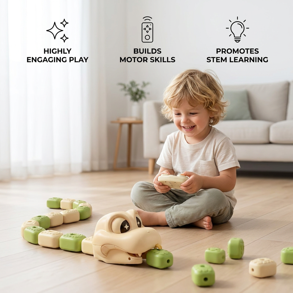 Interactive Growing RC Snake STEM Toy – Eats Blocks & Grows Longer