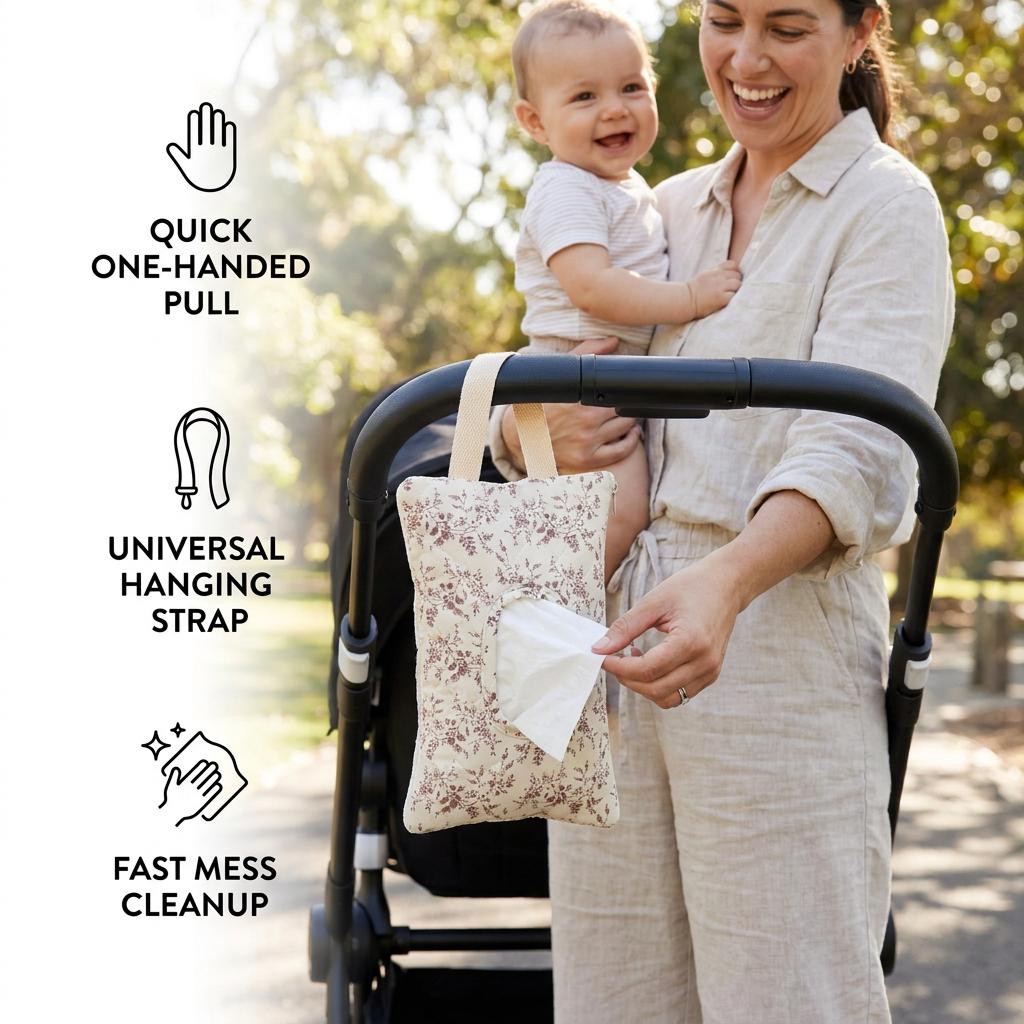 Hanging Tissue Holder for Strollers, Cribs & Cars