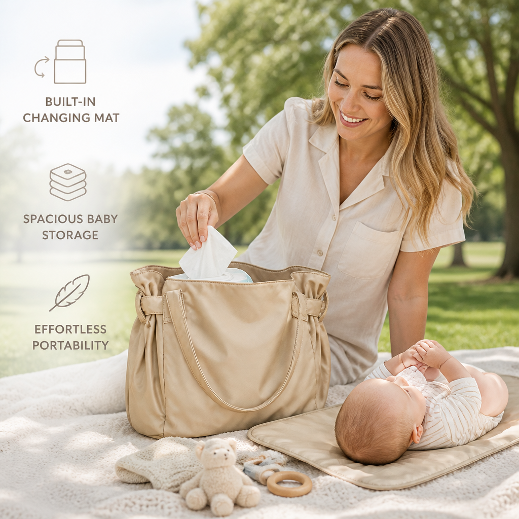 2-in-1 Folding Diaper Bag & Changing Mat – Lightweight & Spacious Travel Tote for Moms