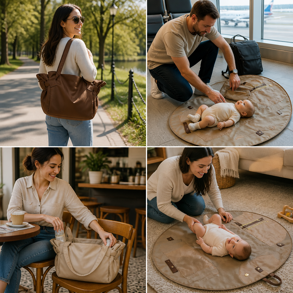 2-in-1 Folding Diaper Bag & Changing Mat – Lightweight & Spacious Travel Tote for Moms