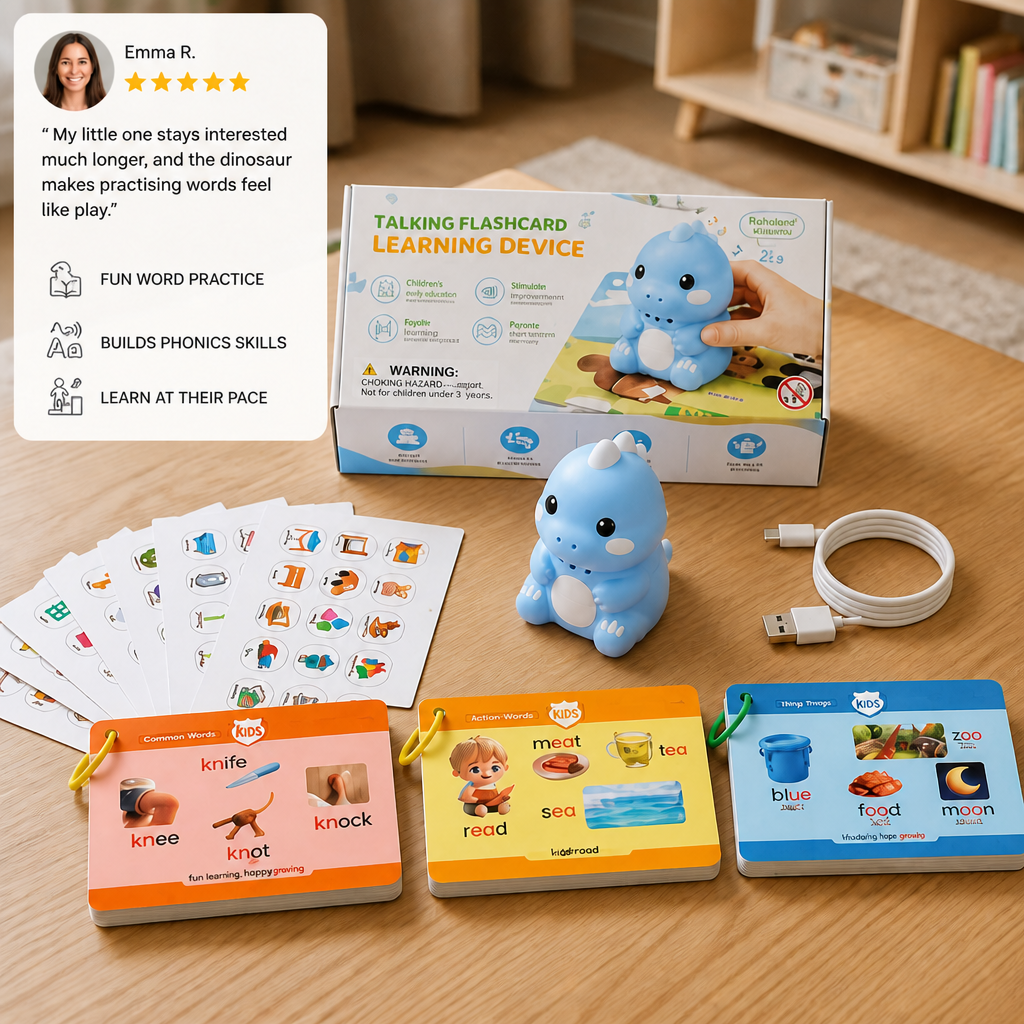 Interactive Dinosaur Talking Flash Cards & Stickers – Montessori Phonics & Sight Words Learning Set