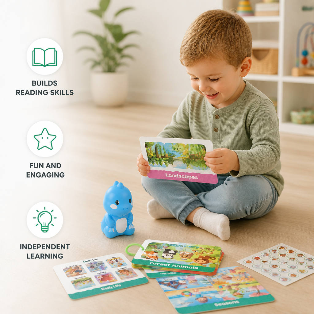 Interactive Dinosaur Talking Flash Cards & Stickers – Montessori Phonics & Sight Words Learning Set