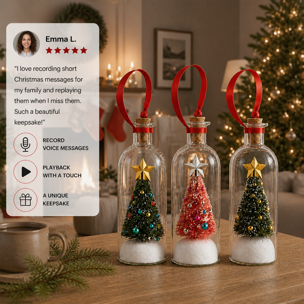 Recordable Christmas Message-in-a-Bottle Ornament with Voice Playback