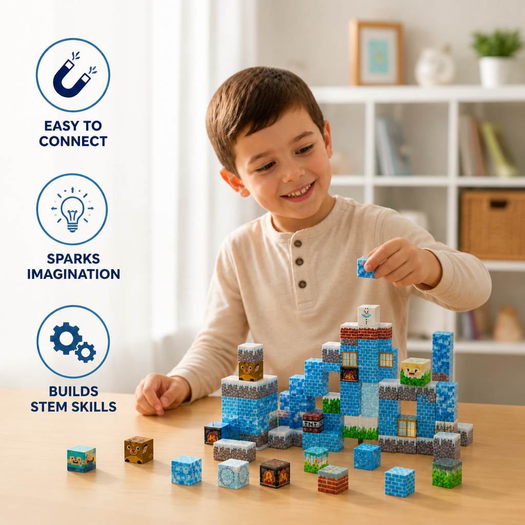 100-Piece Magnetic Building Cube Set – Montessori STEM Construction Toy for Kids