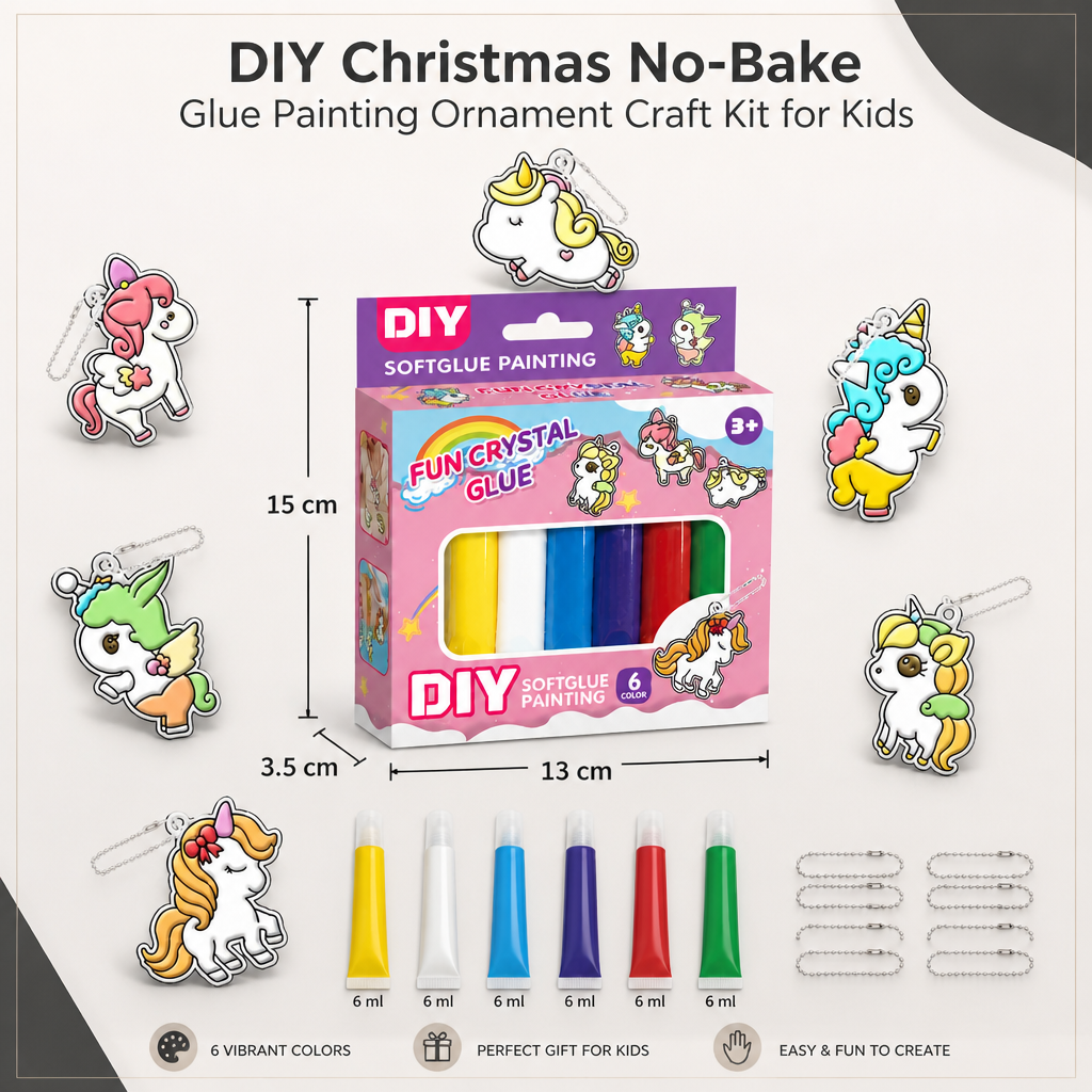 DIY Christmas No-Bake Glue Painting Ornament Craft Kit for Kids