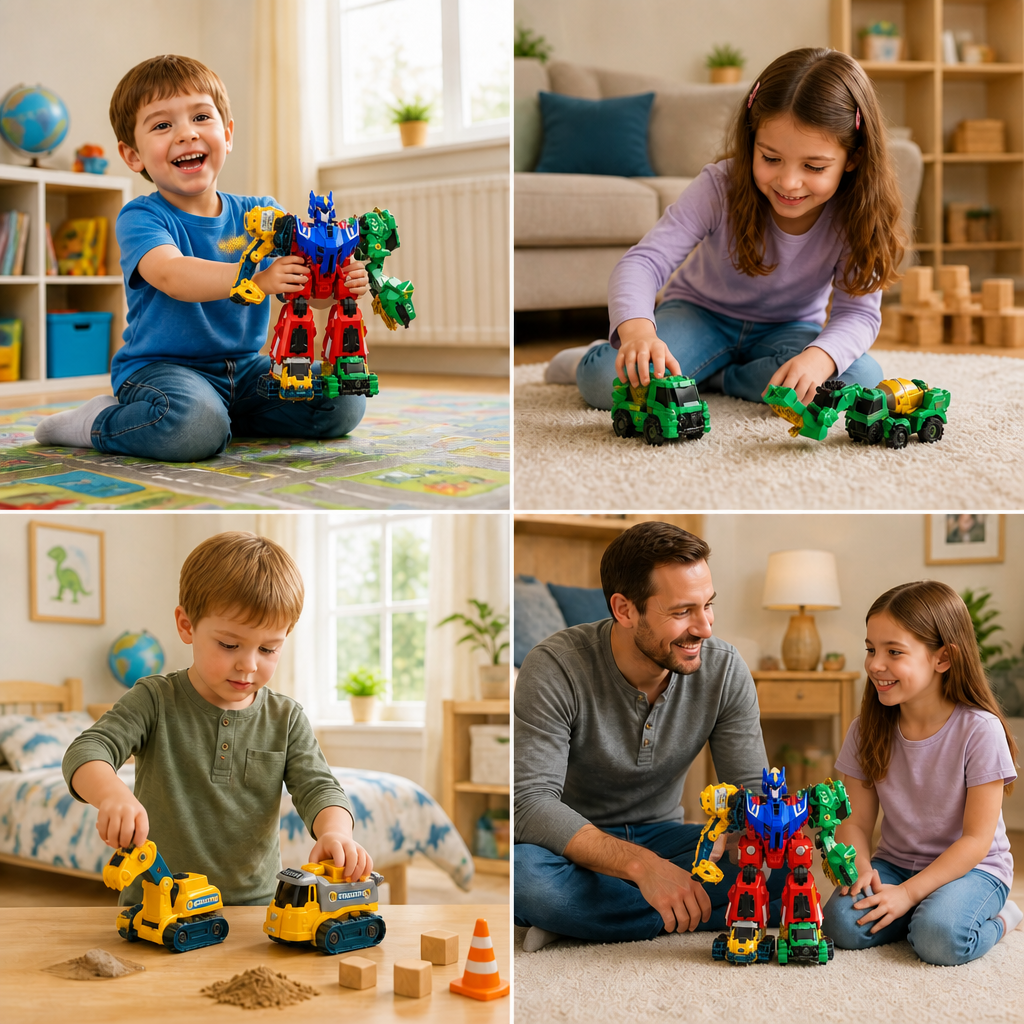 6-in-1 Magnetic Transforming Toy – Build 6 Vehicles, 3 Dinosaurs & 1 Robot