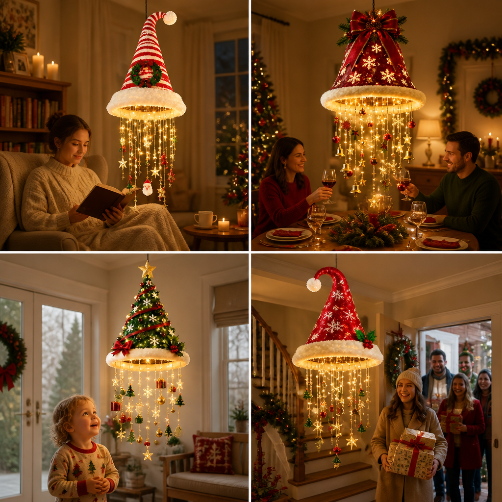 Christmas Santa Hat Lights with LED String Decorations