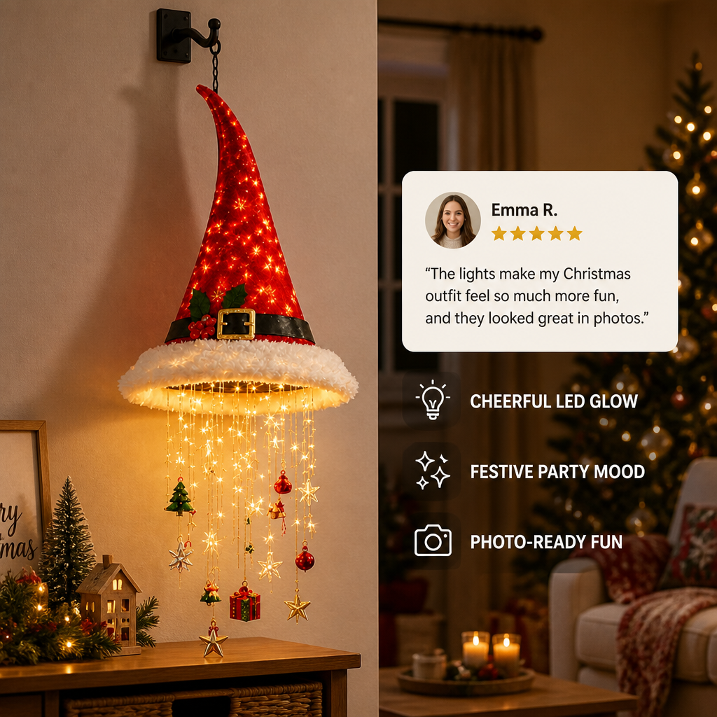 Christmas Santa Hat Lights with LED String Decorations
