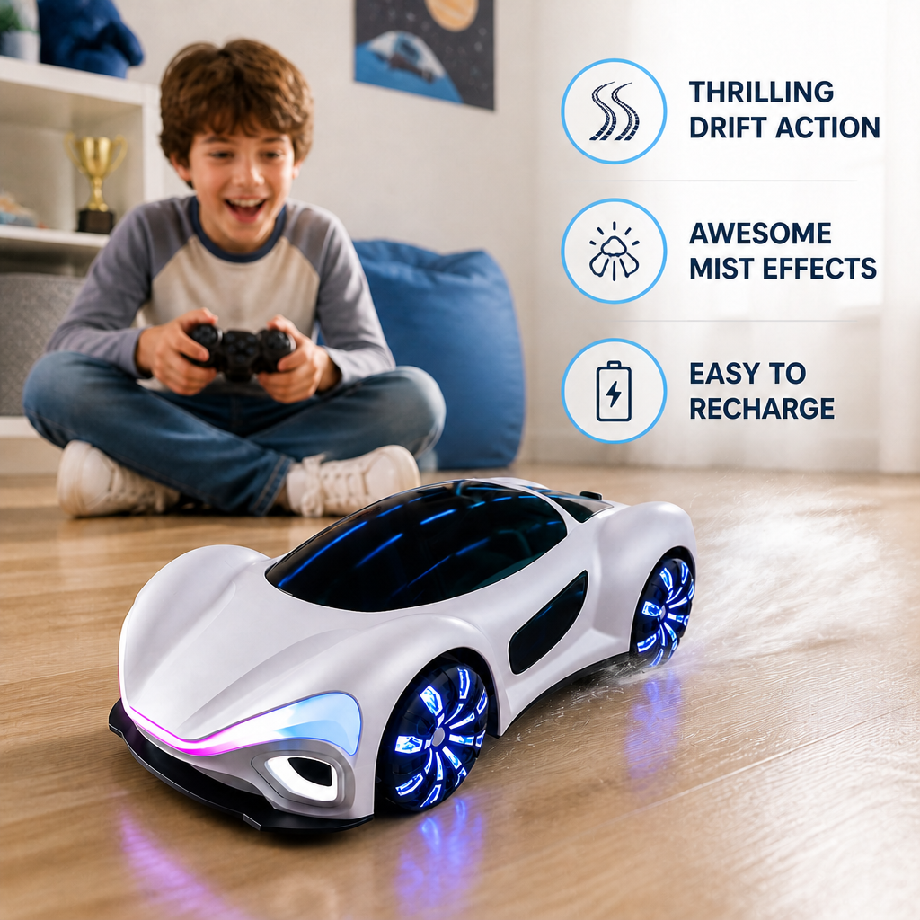 Light-Up RC Drift Car with Spray Effect & Charging Station