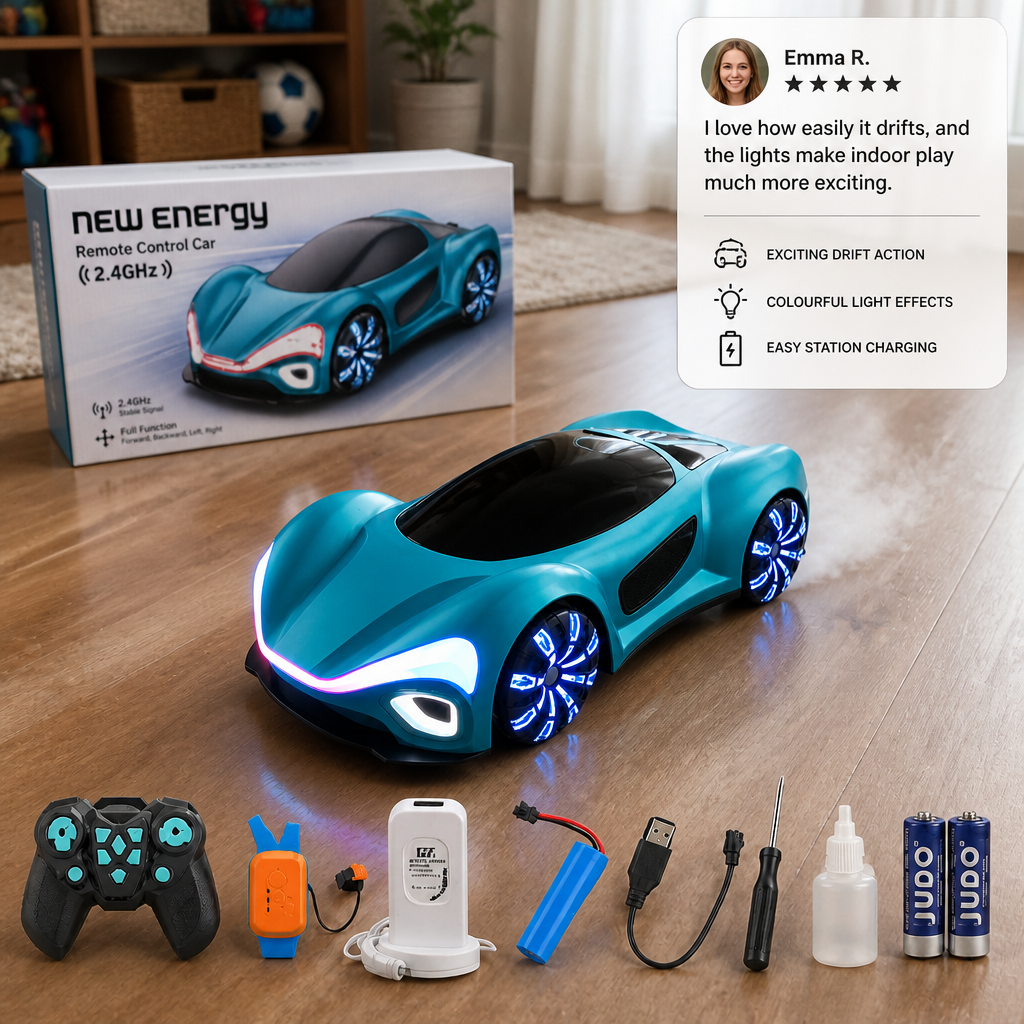 Light-Up RC Drift Car with Spray Effect & Charging Station