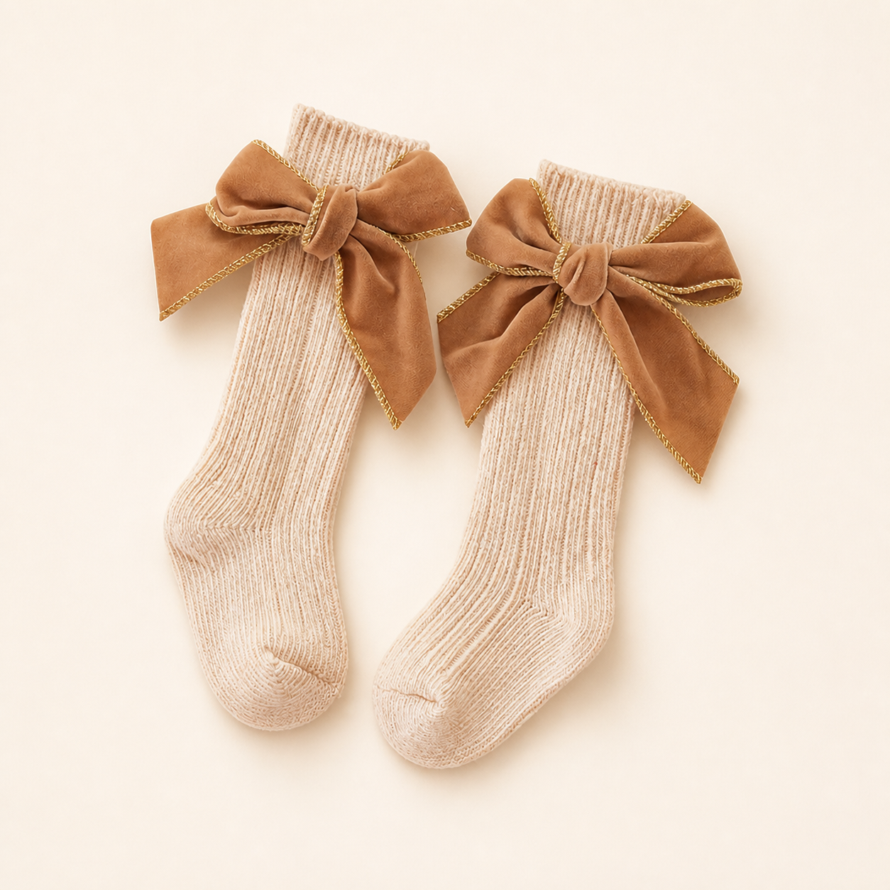Baby Girls’ Christmas Knee-High Socks with Velvet Bows