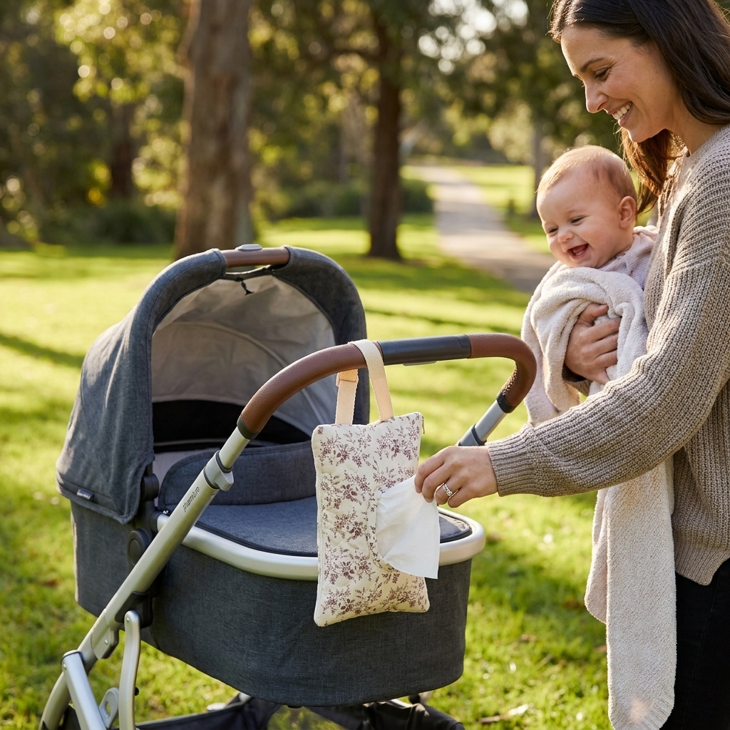 Hanging Tissue Holder for Strollers, Cribs & Cars