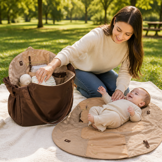 2-in-1 Folding Diaper Bag & Changing Mat – Lightweight & Spacious Travel Tote for Moms
