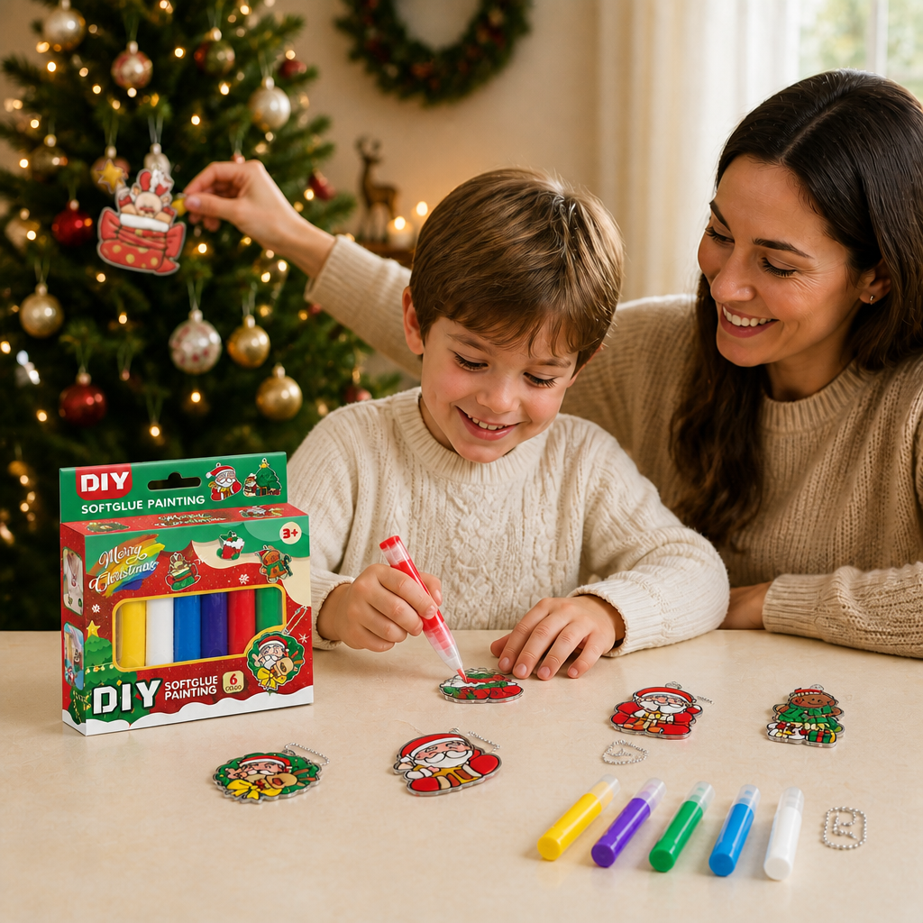DIY Christmas No-Bake Glue Painting Ornament Craft Kit for Kids