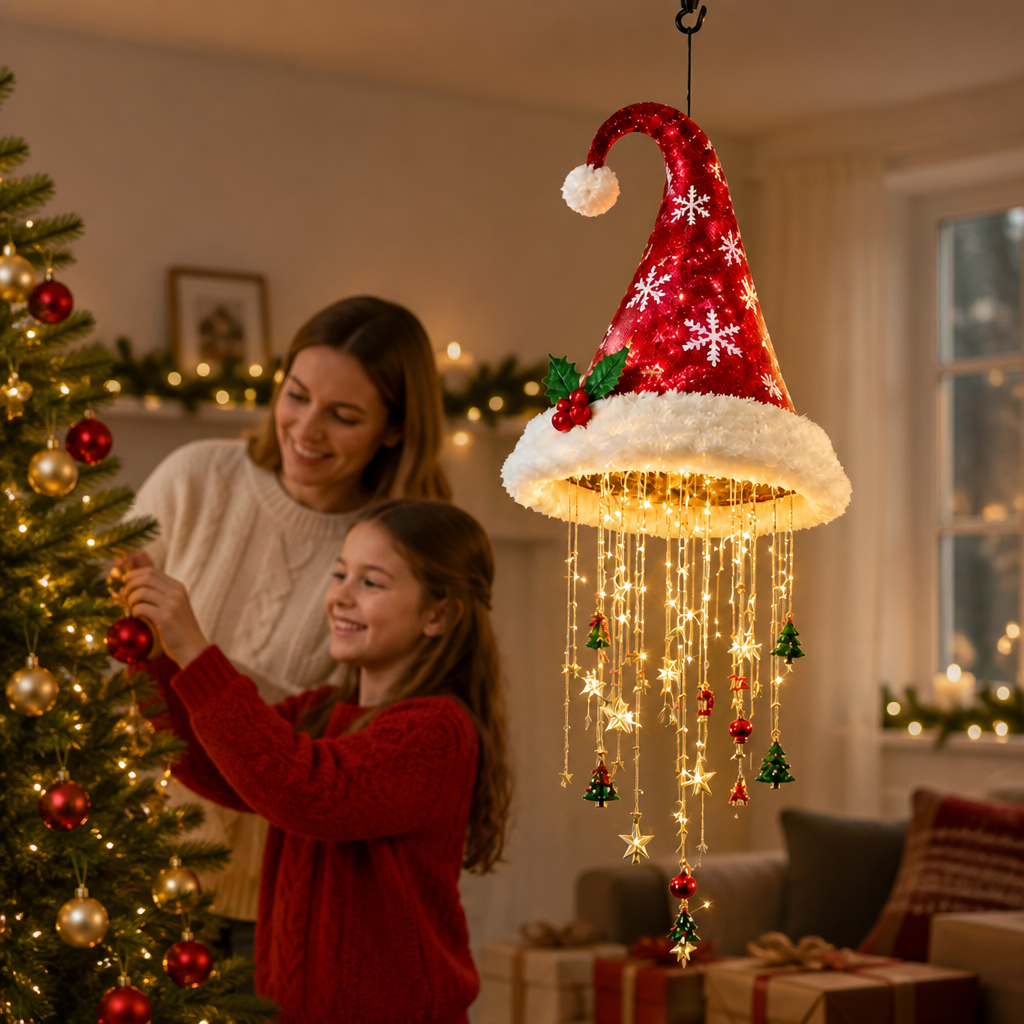 Christmas Santa Hat Lights with LED String Decorations